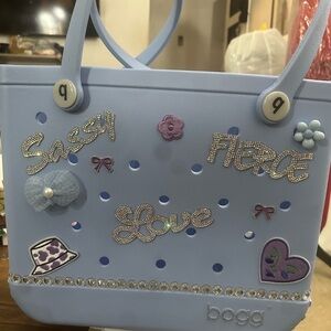 BOGG BAG Light Blue Tote with Decorative Charms